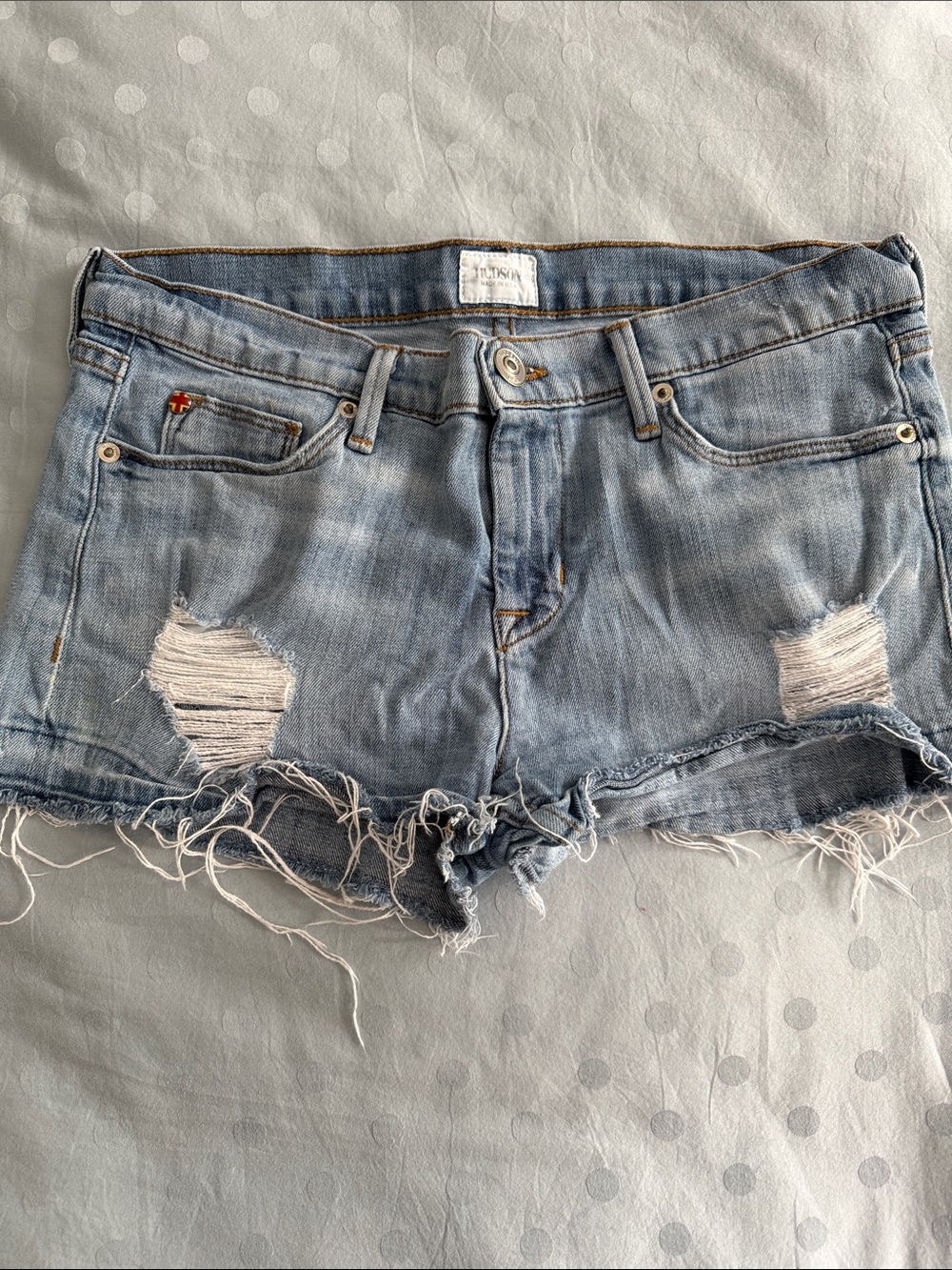 Hudson Jeans Light Blue Distressed Denim Cutoff Shorts, Size 28